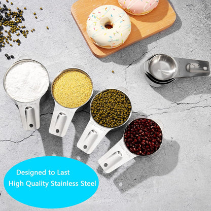 20 PCS Measuring Cups & Spoons Set, for Cooking & Baking Gadgets | 18/10 Stainless Steel, Metal Material | Nesting, Stackable Design | Dry & Liquid | Plastic | Leveler, Conversion Chart
