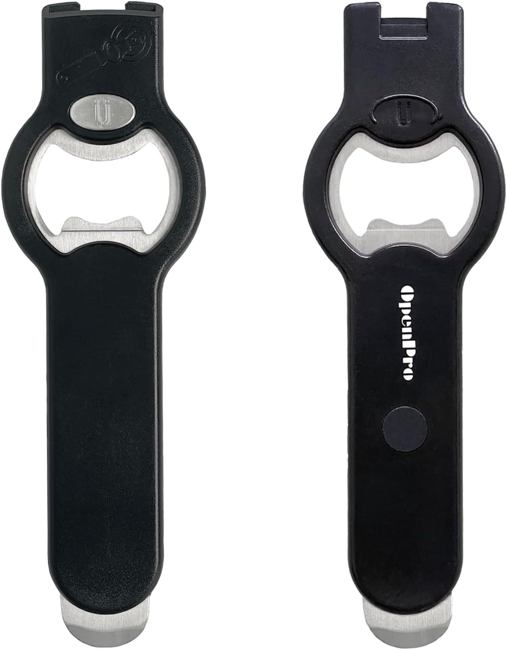 2-in-1 Magnetic Soda Can & Beer Bottle Opener-Dual Magnets for Fridge & Cap Catcher, Heavy Duty Stainless Steel, Perfect for Big Hands,Long nails, RV, Bartender, Gift for Father, Black, 2 Pack