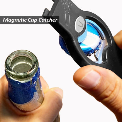 2-in-1 Magnetic Soda Can & Beer Bottle Opener-Dual Magnets for Fridge & Cap Catcher, Heavy Duty Stainless Steel, Perfect for Big Hands,Long nails, RV, Bartender, Gift for Father, Black, 2 Pack