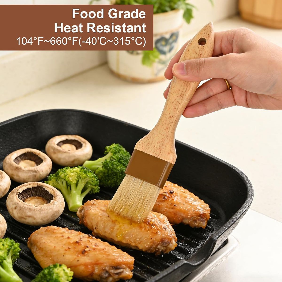 Pastry Brush, Natural Bristle Basting Brush for Cooking and Baking, Premium BBQ Brushes for Butter, Oil, Egg, Sauce, Turkey, Marinade and Kitchen Food