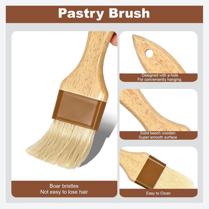 Pastry Brush, Natural Bristle Basting Brush for Cooking and Baking, Premium BBQ Brushes for Butter, Oil, Egg, Sauce, Turkey, Marinade and Kitchen Food
