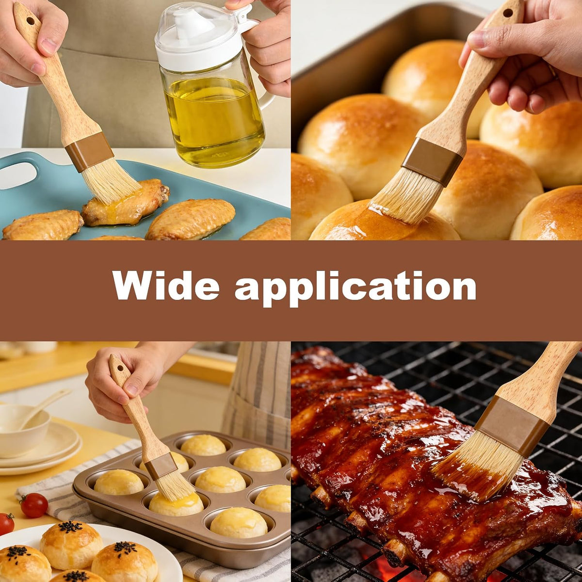 Pastry Brush, Natural Bristle Basting Brush for Cooking and Baking, Premium BBQ Brushes for Butter, Oil, Egg, Sauce, Turkey, Marinade and Kitchen Food