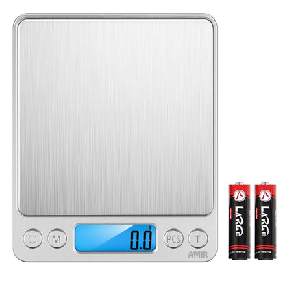 Digital Kitchen Scale, 3000g 0.01oz/ 0.1g Pocket Coffee Scale, Mini Food Scale, Pro Electronic Jewelry Scale with Back-Lit LCD Display, Tare & PCS Functions, Stainless Steel, Batteries Included