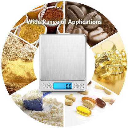 Digital Kitchen Scale, 3000g 0.01oz/ 0.1g Pocket Coffee Scale, Mini Food Scale, Pro Electronic Jewelry Scale with Back-Lit LCD Display, Tare & PCS Functions, Stainless Steel, Batteries Included
