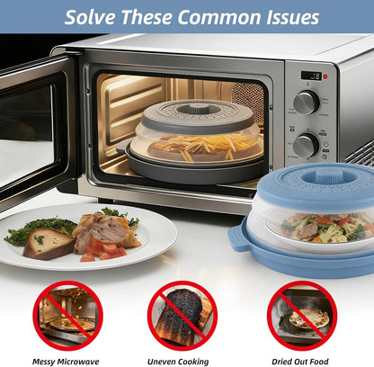 2 Pcs Microwave Splatter Cover, 10.7'' Blue&Grey Collapsible Splatter Guard&Vegetable Fruit Colander 2 in 1, Vented Microwave Lid with Anti-scald BPA-Free Dishwasher Safe Kitchen Gadget for Meal Prep