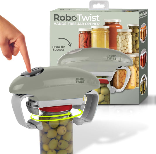 Electric Jar Opener for Weak Hands - Robotwist Higher Torque Automatic Bottle & Lid Opener for Seniors with Arthritis, Hands-Free Battery Operated, Fits 1.2-3.5" Jars, Deluxe Model, Sage Green