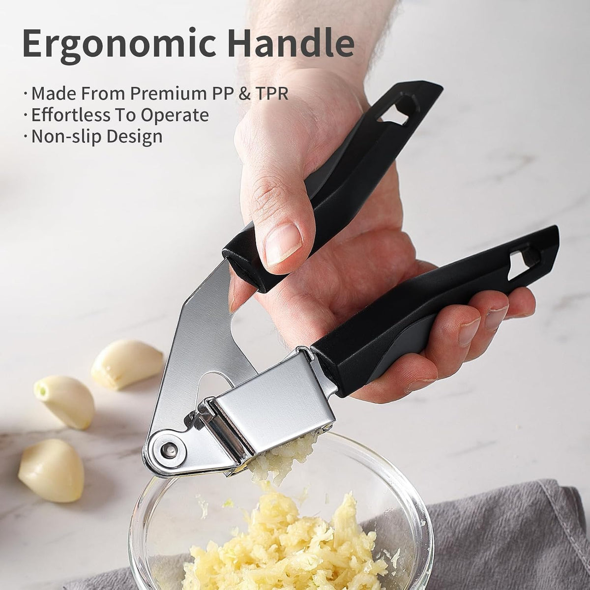 Garlic Press Stainless Steel, Manual Garlic Mincer for Kitchen Use