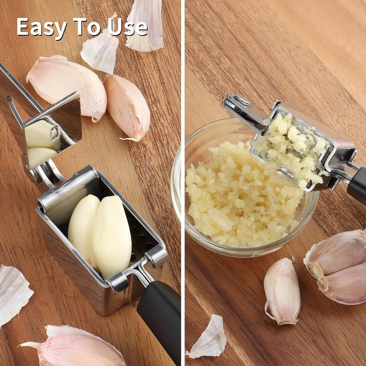 Garlic Press Stainless Steel, Manual Garlic Mincer for Kitchen Use