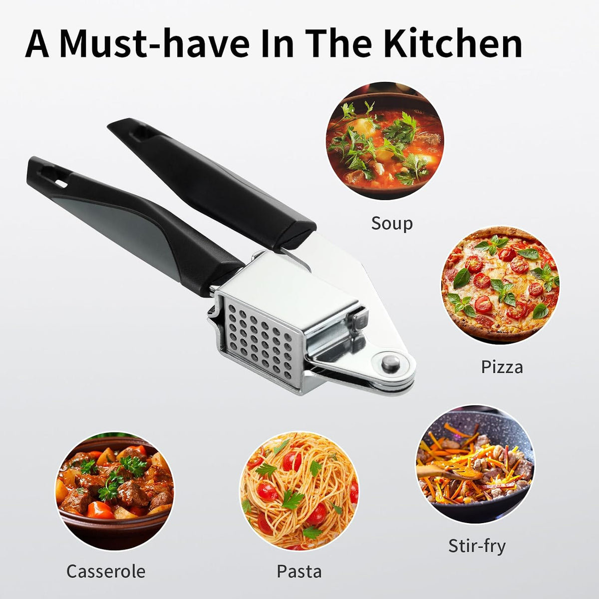 Garlic Press Stainless Steel, Manual Garlic Mincer for Kitchen Use