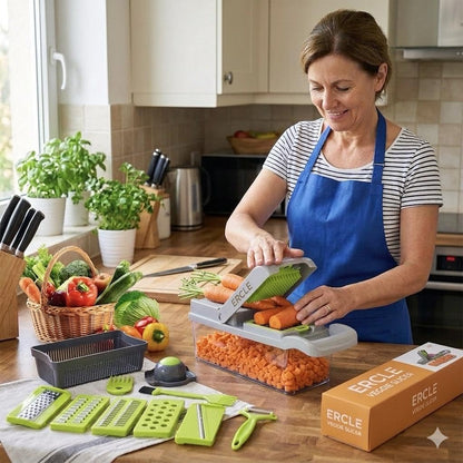 16-in-1 Vegetable Chopper, Vegetable Cutter & Slicer with Container, Multifunctional Manual Food Dicer, Shredder, Grater & Julienne Cutter for Kitchen