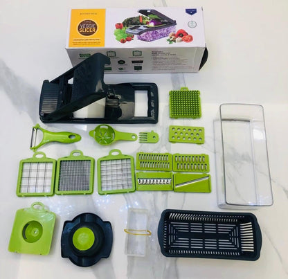 16-in-1 Vegetable Chopper, Vegetable Cutter & Slicer with Container, Multifunctional Manual Food Dicer, Shredder, Grater & Julienne Cutter for Kitchen