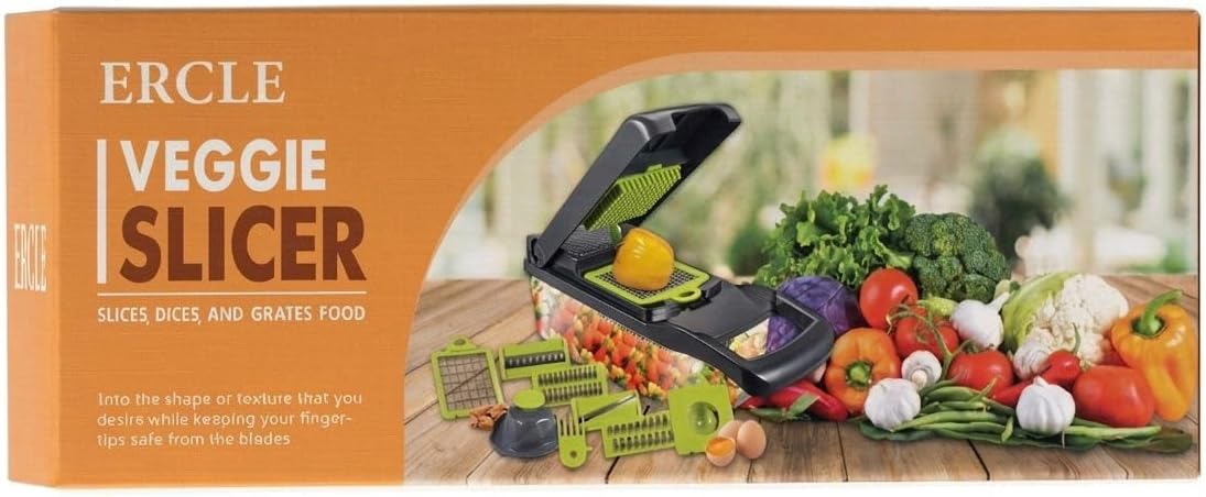 16-in-1 Vegetable Chopper, Vegetable Cutter & Slicer with Container, Multifunctional Manual Food Dicer, Shredder, Grater & Julienne Cutter for Kitchen