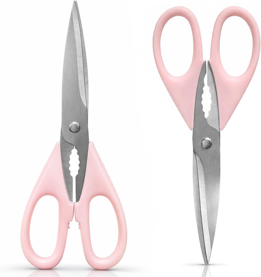 2-Pack Pink Kitchen Scissors, Heavy-Duty All-Purpose Meat Shears, Stainless Steel, Dishwasher Safe