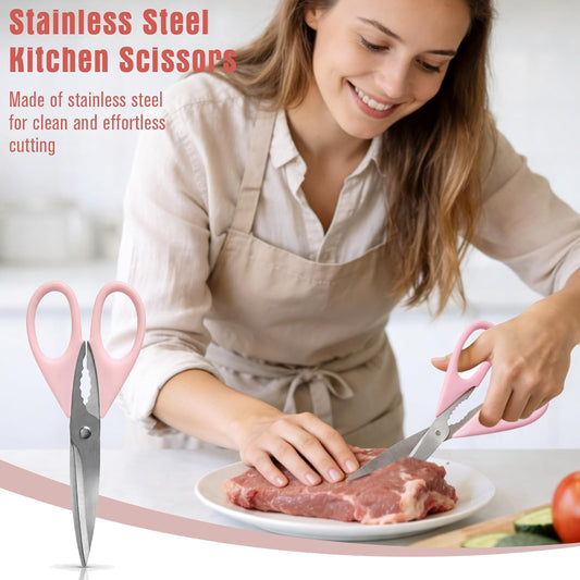 2-Pack Pink Kitchen Scissors, Heavy-Duty All-Purpose Meat Shears, Stainless Steel, Dishwasher Safe