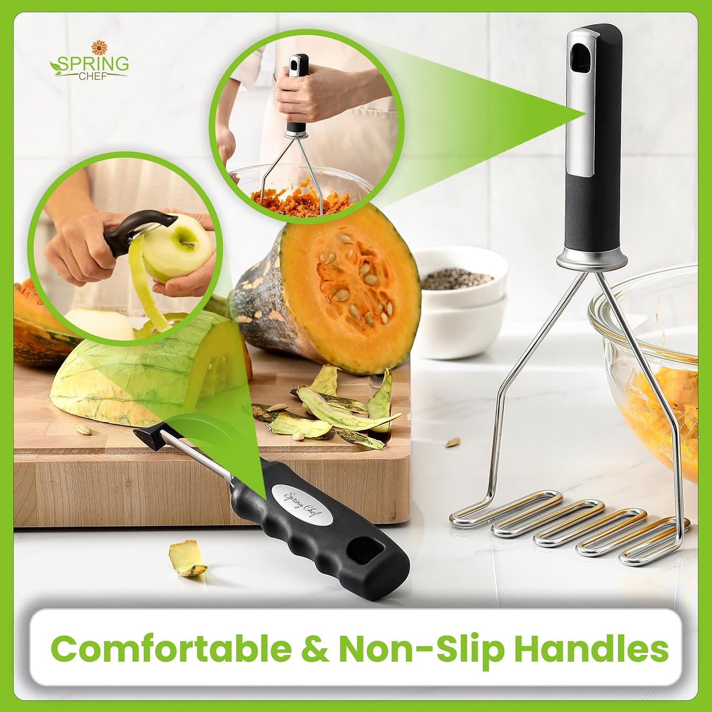 Stainless Steel Potato Masher & Durable Vegetable Peeler Set | Fruit & Food Smasher For Avocado, Banana, Eggs and Durable Potato Peeler with Sharp Blades & Soft Grip for Veggies & Fruits