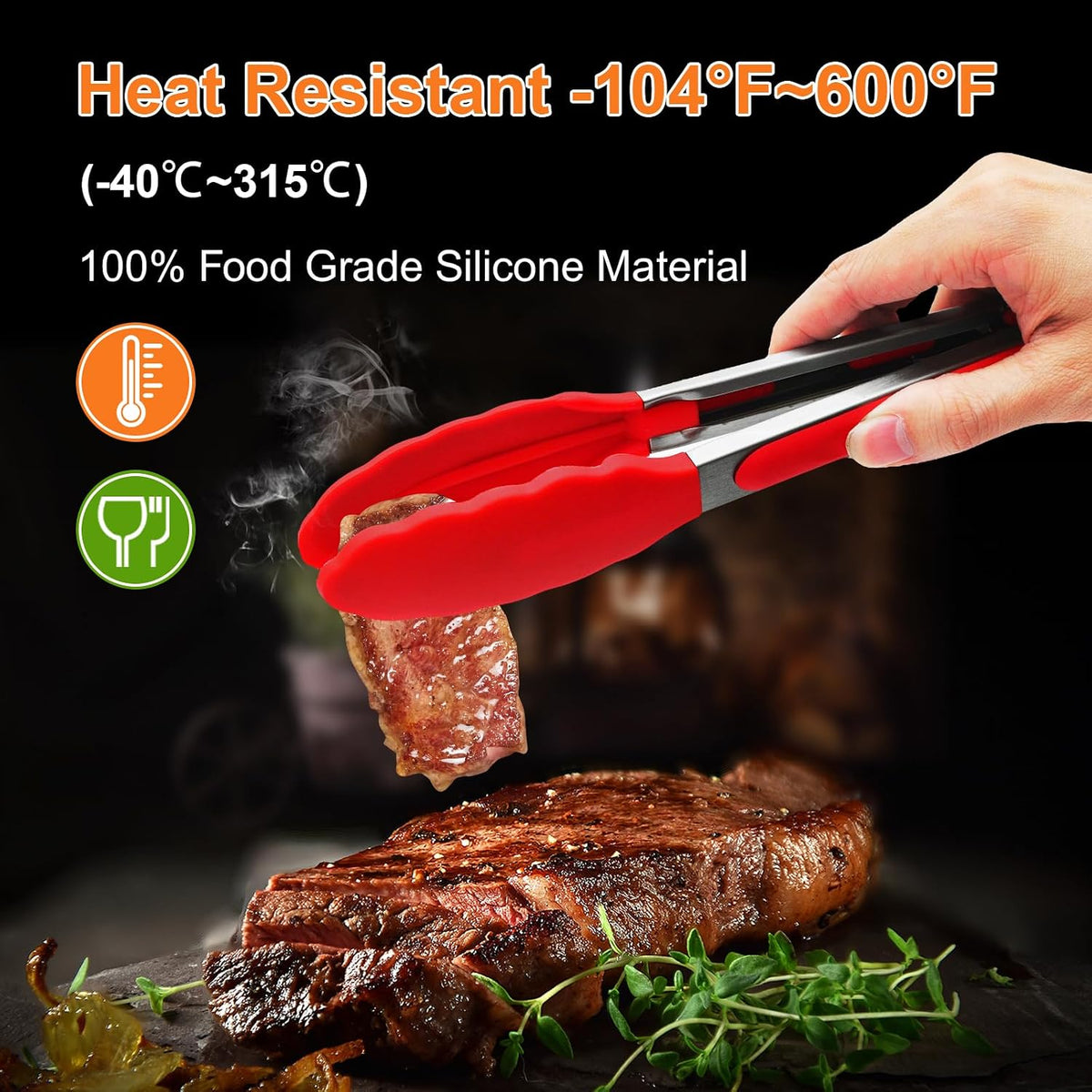 2 Pack Black Premium Stainless Steel Heat Resistant Kitchen Tongs for cooking,set of 9" and 12",Non Scratch Silicone cooking Tong Tip for Cooking Pans,Strong Grip BBQ tongs for Grabbing Hot Food