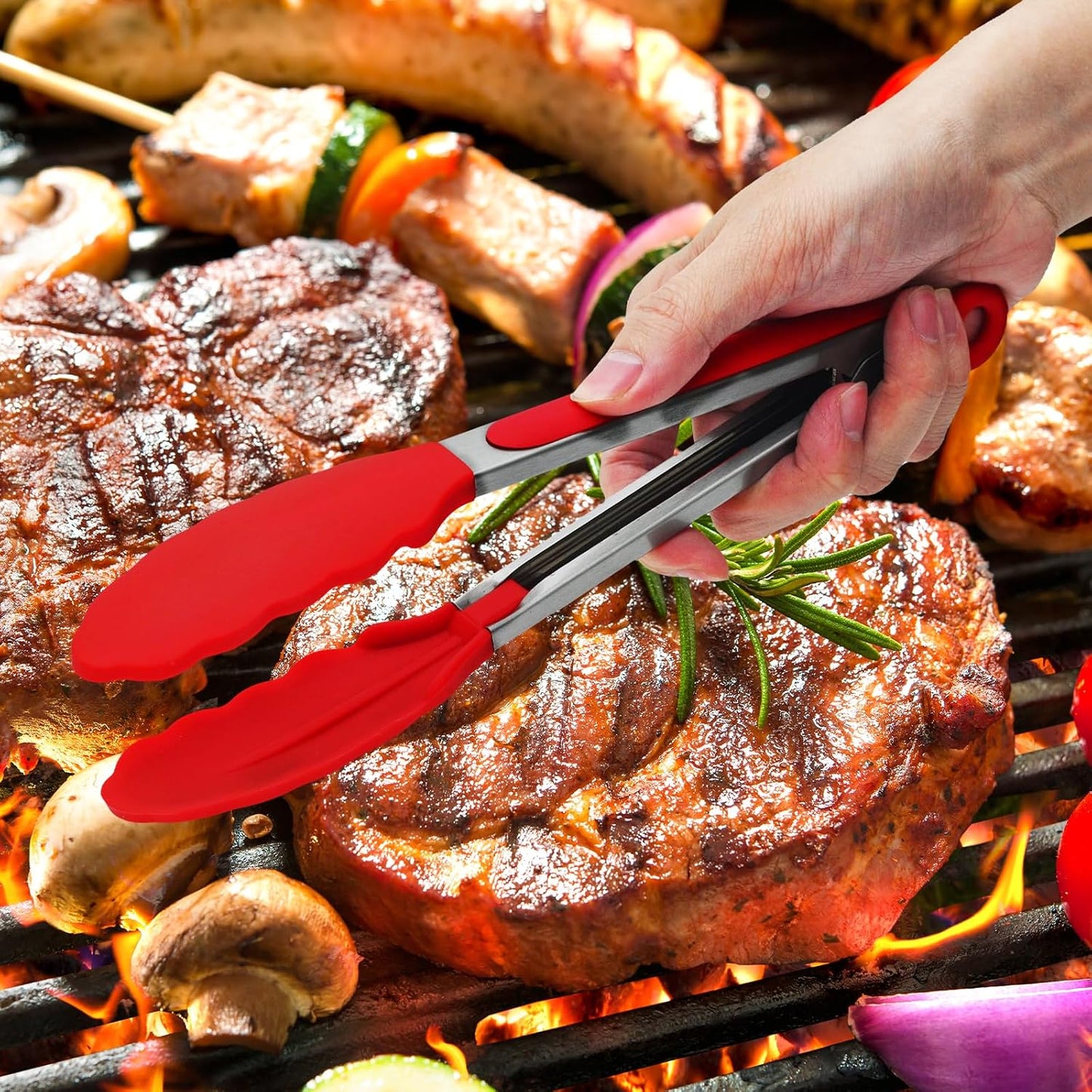 2 Pack Black Premium Stainless Steel Heat Resistant Kitchen Tongs for cooking,set of 9" and 12",Non Scratch Silicone cooking Tong Tip for Cooking Pans,Strong Grip BBQ tongs for Grabbing Hot Food