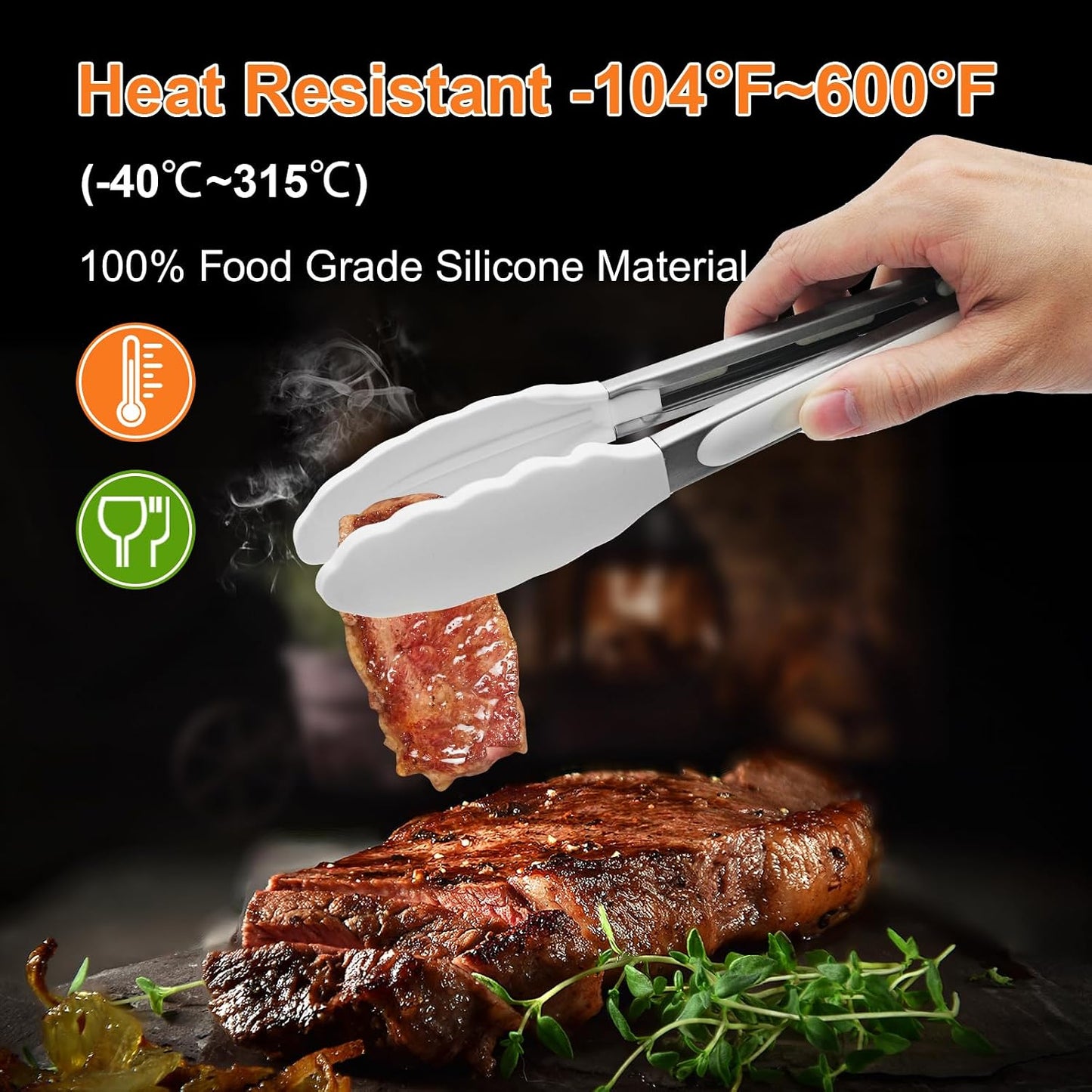 2 Pack Black Premium Stainless Steel Heat Resistant Kitchen Tongs for cooking,set of 9" and 12",Non Scratch Silicone cooking Tong Tip for Cooking Pans,Strong Grip BBQ tongs for Grabbing Hot Food