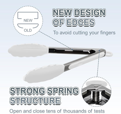 2 Pack Black Premium Stainless Steel Heat Resistant Kitchen Tongs for cooking,set of 9" and 12",Non Scratch Silicone cooking Tong Tip for Cooking Pans,Strong Grip BBQ tongs for Grabbing Hot Food