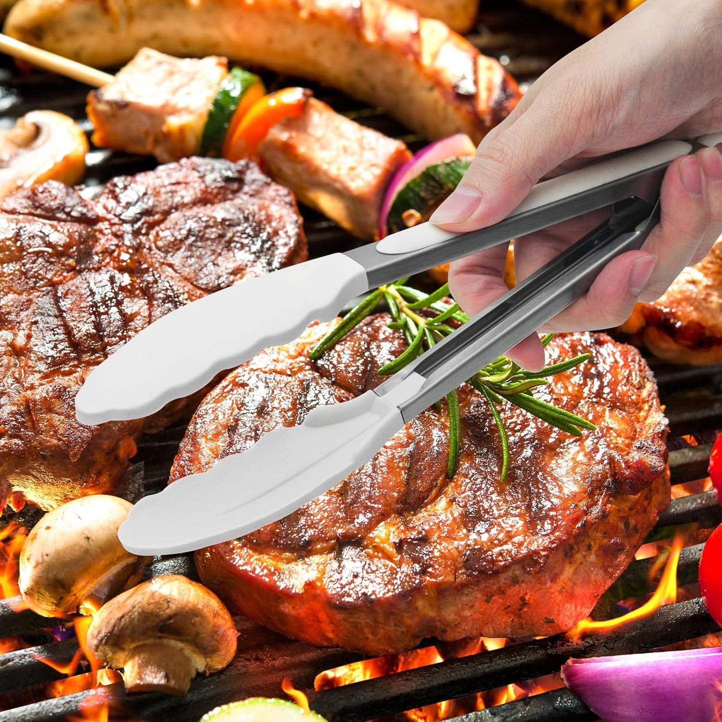 2 Pack Black Premium Stainless Steel Heat Resistant Kitchen Tongs for cooking,set of 9" and 12",Non Scratch Silicone cooking Tong Tip for Cooking Pans,Strong Grip BBQ tongs for Grabbing Hot Food