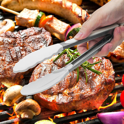 2 Pack Black Premium Stainless Steel Heat Resistant Kitchen Tongs for cooking,set of 9" and 12",Non Scratch Silicone cooking Tong Tip for Cooking Pans,Strong Grip BBQ tongs for Grabbing Hot Food