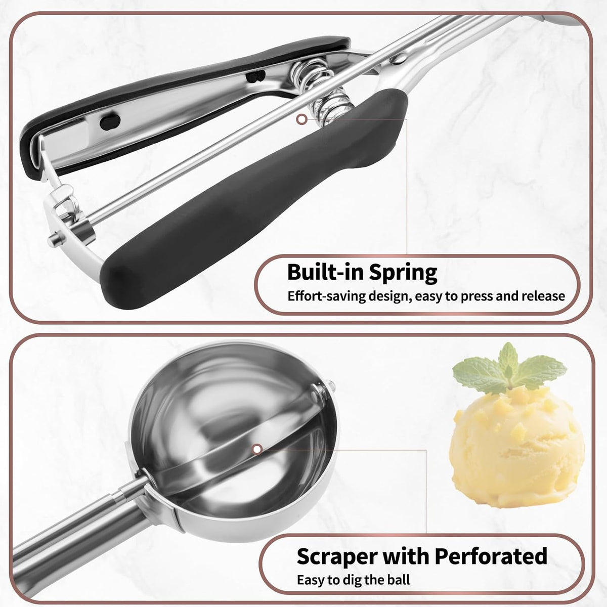 Small Cookie Scoop 1 Tablespoon, Size #60 Cookie Dough Scoop, Stainless Steel Ice Cream Scooper with Trigger Release, for Baking Small Cookies, Meatballs, Melon Balls