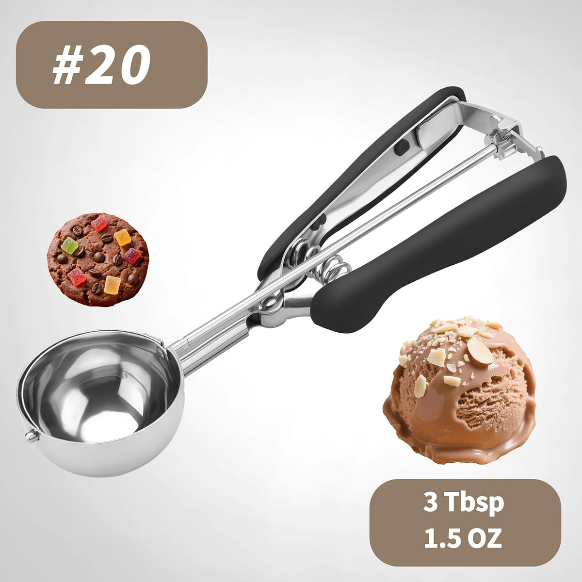 Small Cookie Scoop 1 Tablespoon, Size #60 Cookie Dough Scoop, Stainless Steel Ice Cream Scooper with Trigger Release, for Baking Small Cookies, Meatballs, Melon Balls