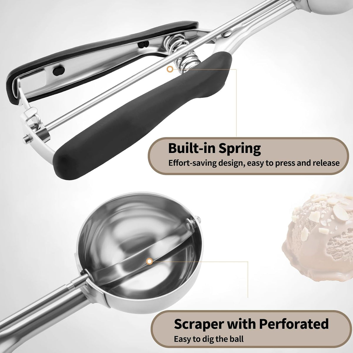 Small Cookie Scoop 1 Tablespoon, Size #60 Cookie Dough Scoop, Stainless Steel Ice Cream Scooper with Trigger Release, for Baking Small Cookies, Meatballs, Melon Balls
