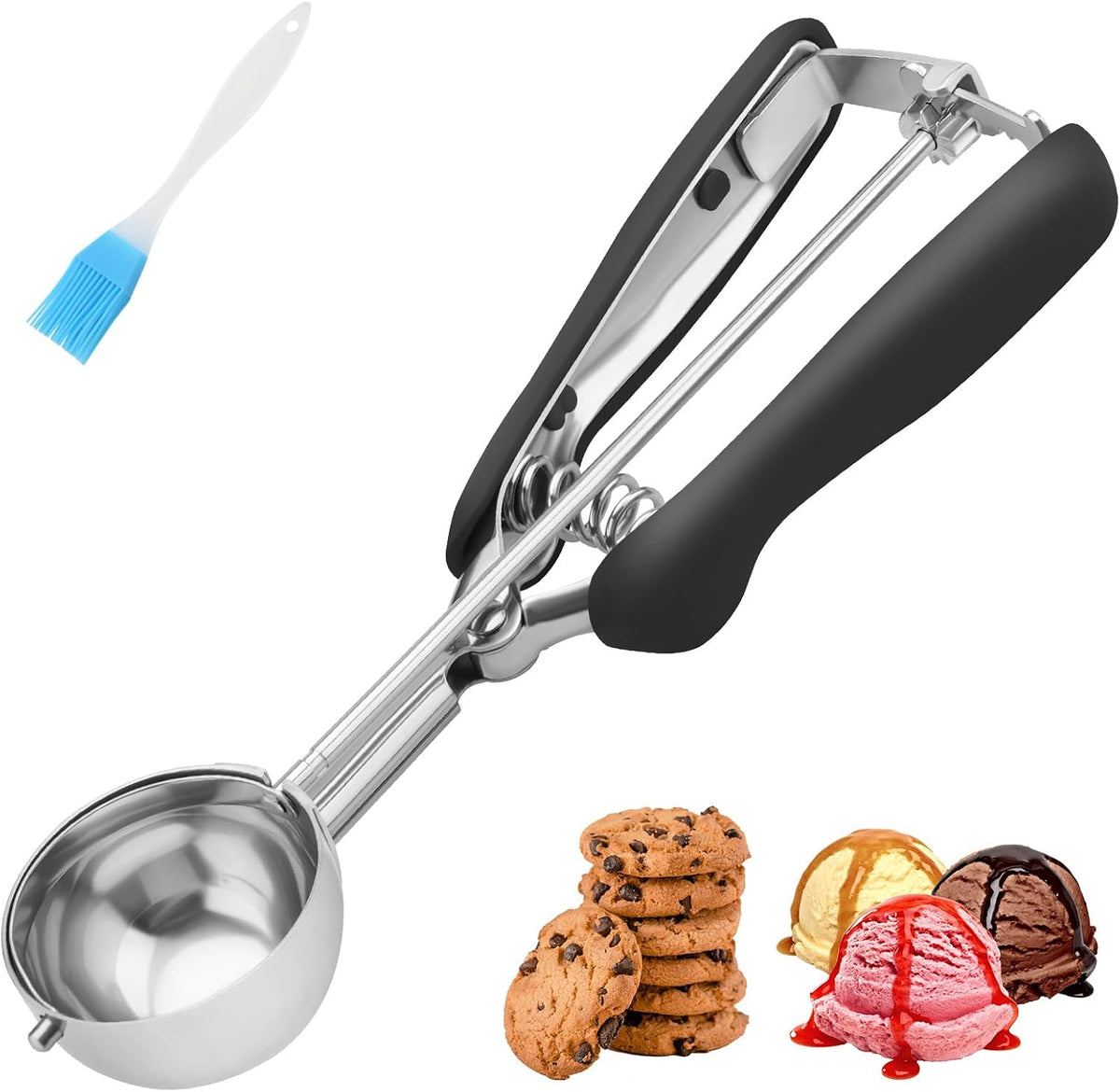 Small Cookie Scoop 1 Tablespoon, Size #60 Cookie Dough Scoop, Stainless Steel Ice Cream Scooper with Trigger Release, for Baking Small Cookies, Meatballs, Melon Balls