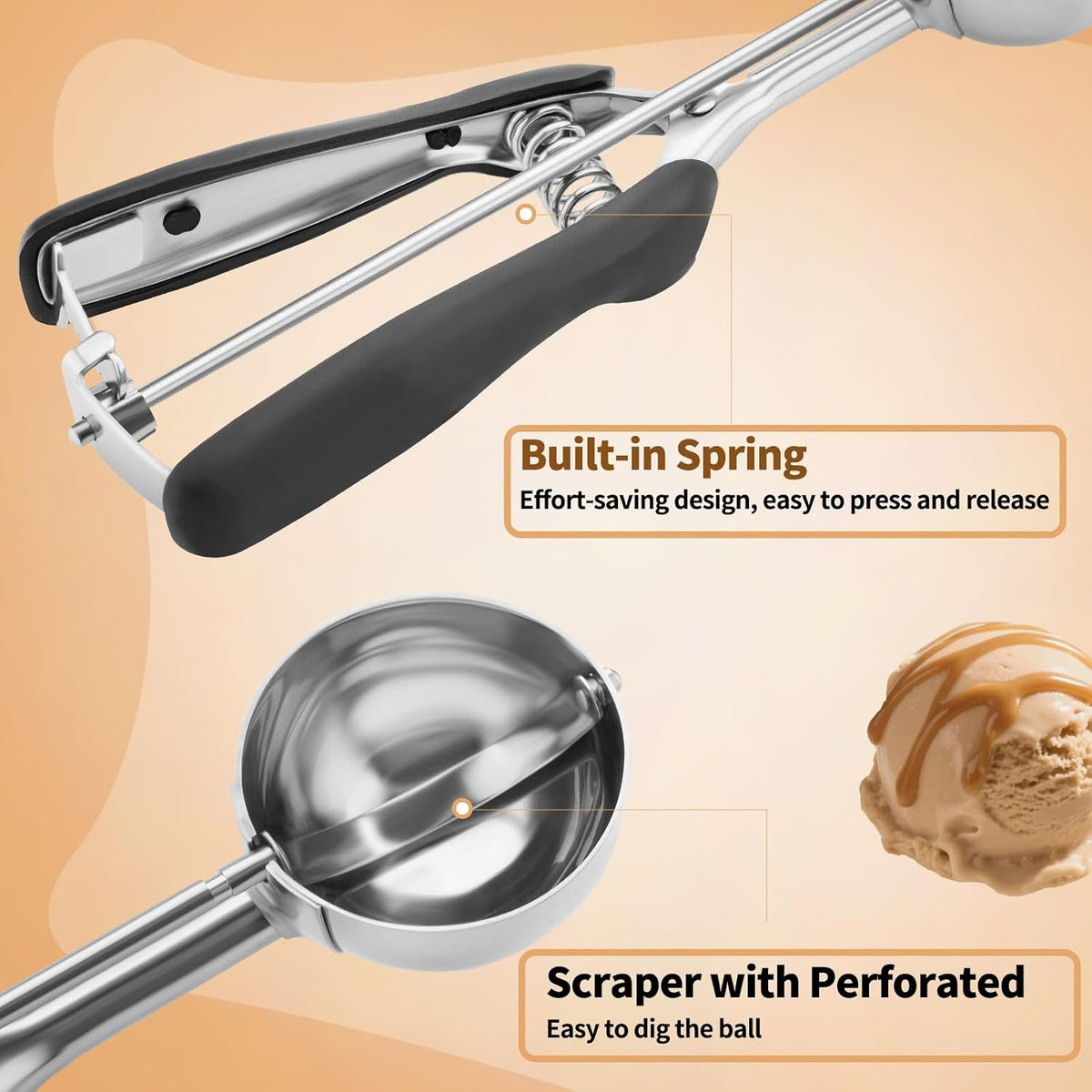 Small Cookie Scoop 1 Tablespoon, Size #60 Cookie Dough Scoop, Stainless Steel Ice Cream Scooper with Trigger Release, for Baking Small Cookies, Meatballs, Melon Balls