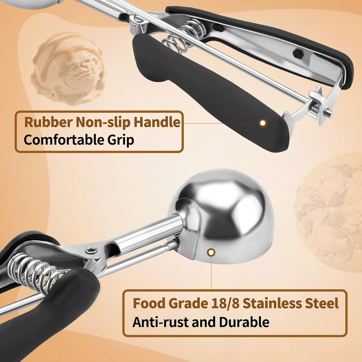 Small Cookie Scoop 1 Tablespoon, Size #60 Cookie Dough Scoop, Stainless Steel Ice Cream Scooper with Trigger Release, for Baking Small Cookies, Meatballs, Melon Balls