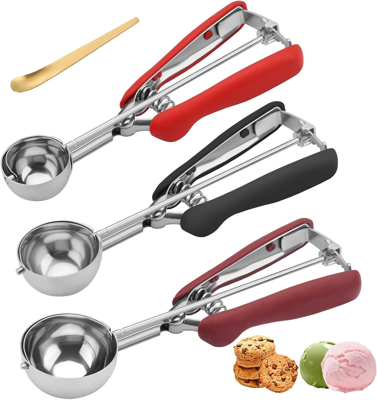 Small Cookie Scoop 1 Tablespoon, Size #60 Cookie Dough Scoop, Stainless Steel Ice Cream Scooper with Trigger Release, for Baking Small Cookies, Meatballs, Melon Balls