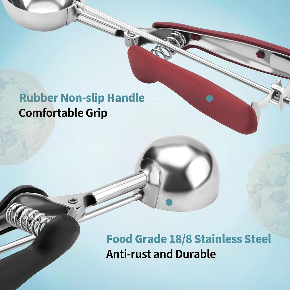 Small Cookie Scoop 1 Tablespoon, Size #60 Cookie Dough Scoop, Stainless Steel Ice Cream Scooper with Trigger Release, for Baking Small Cookies, Meatballs, Melon Balls