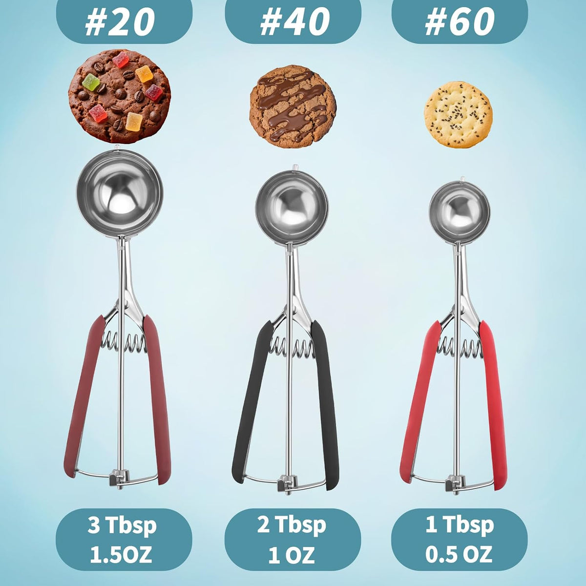 Small Cookie Scoop 1 Tablespoon, Size #60 Cookie Dough Scoop, Stainless Steel Ice Cream Scooper with Trigger Release, for Baking Small Cookies, Meatballs, Melon Balls