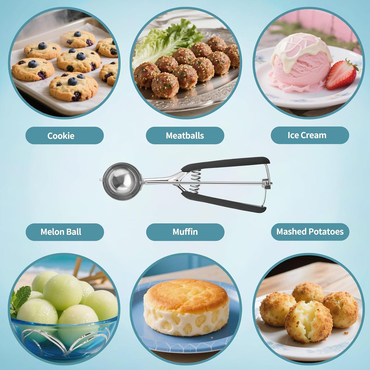 Small Cookie Scoop 1 Tablespoon, Size #60 Cookie Dough Scoop, Stainless Steel Ice Cream Scooper with Trigger Release, for Baking Small Cookies, Meatballs, Melon Balls