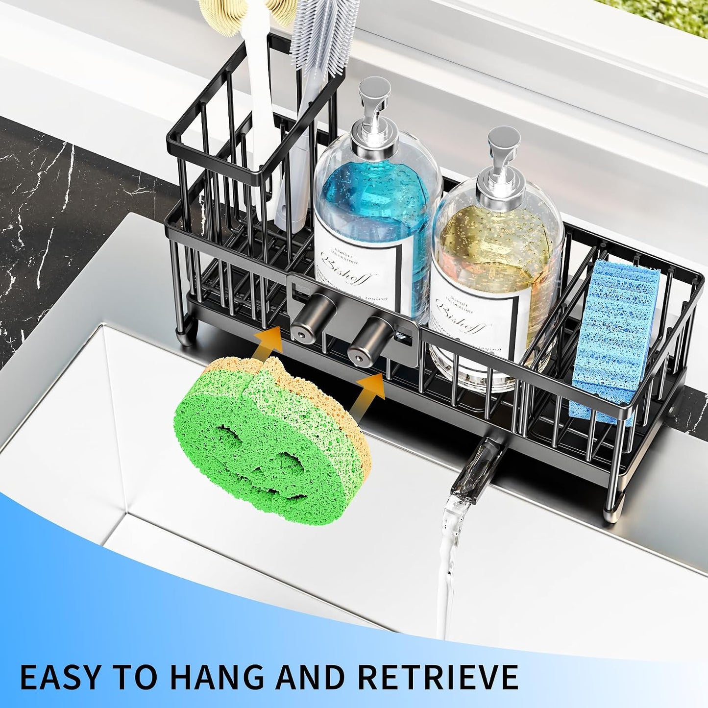 Extra Large Sponge Holder for Kitchen Sink Organizer Caddy, Dish Brush Scrubber Holder,Stainless Steel Sink Box Utensil Holder,Soap Dispenser Set Tray Counter Accessories & Storage Rack
