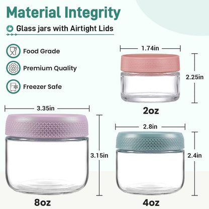 2oz Glass Salad Dressing Containers, 6-Pack Small Sauce Containers with Lids and Mini Condiment Cups Containers,To Go Glass Jars for Meal Prep Lunch box