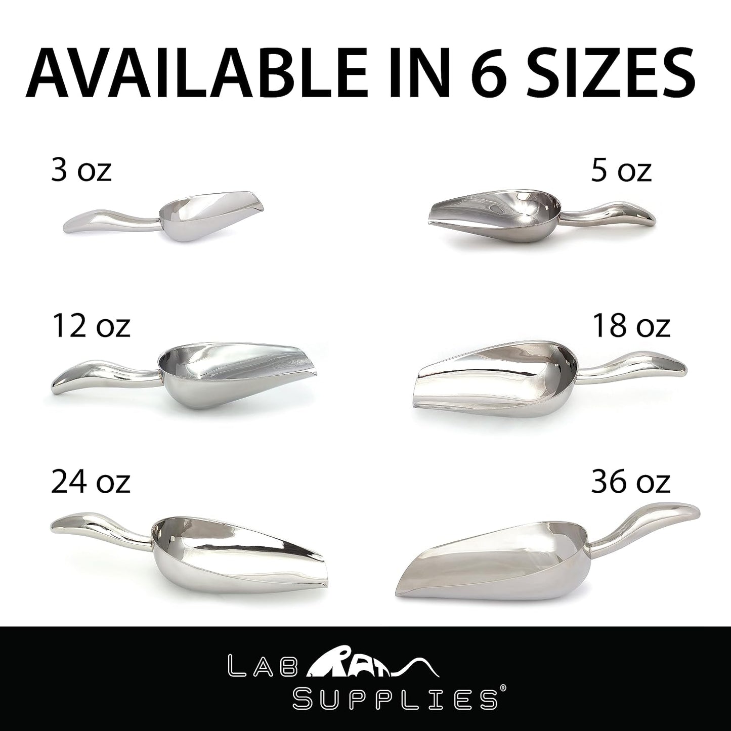 12 oz Stainless Steel Scoop, 10” L x 3.3” W | for Ice, Dog & Cat Food, Popcorn, Coffee, Candy, Sugar, Flour, Dry Goods, etc.