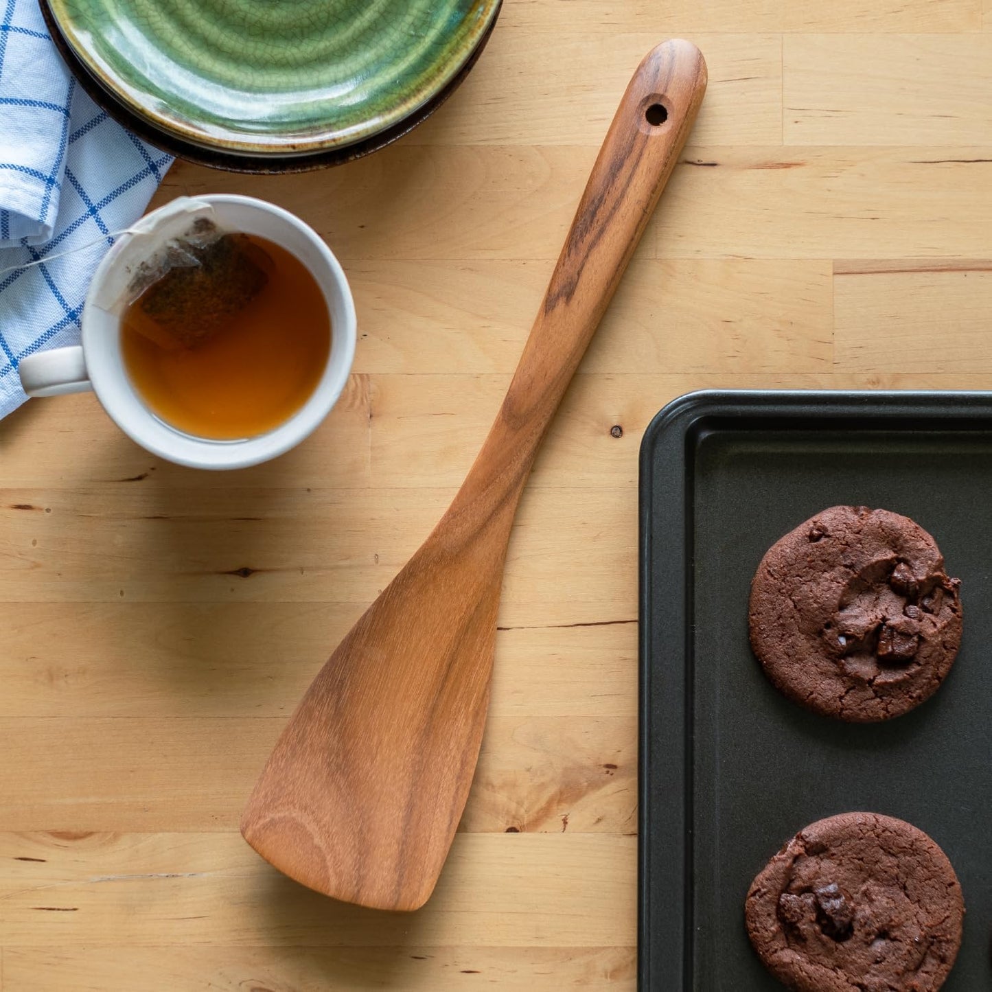 Teak Wooden Slotted Spatula Turner | Durable, Healthy, High Moist Resistance Teak Wood Spatula for Non Stick Cookware