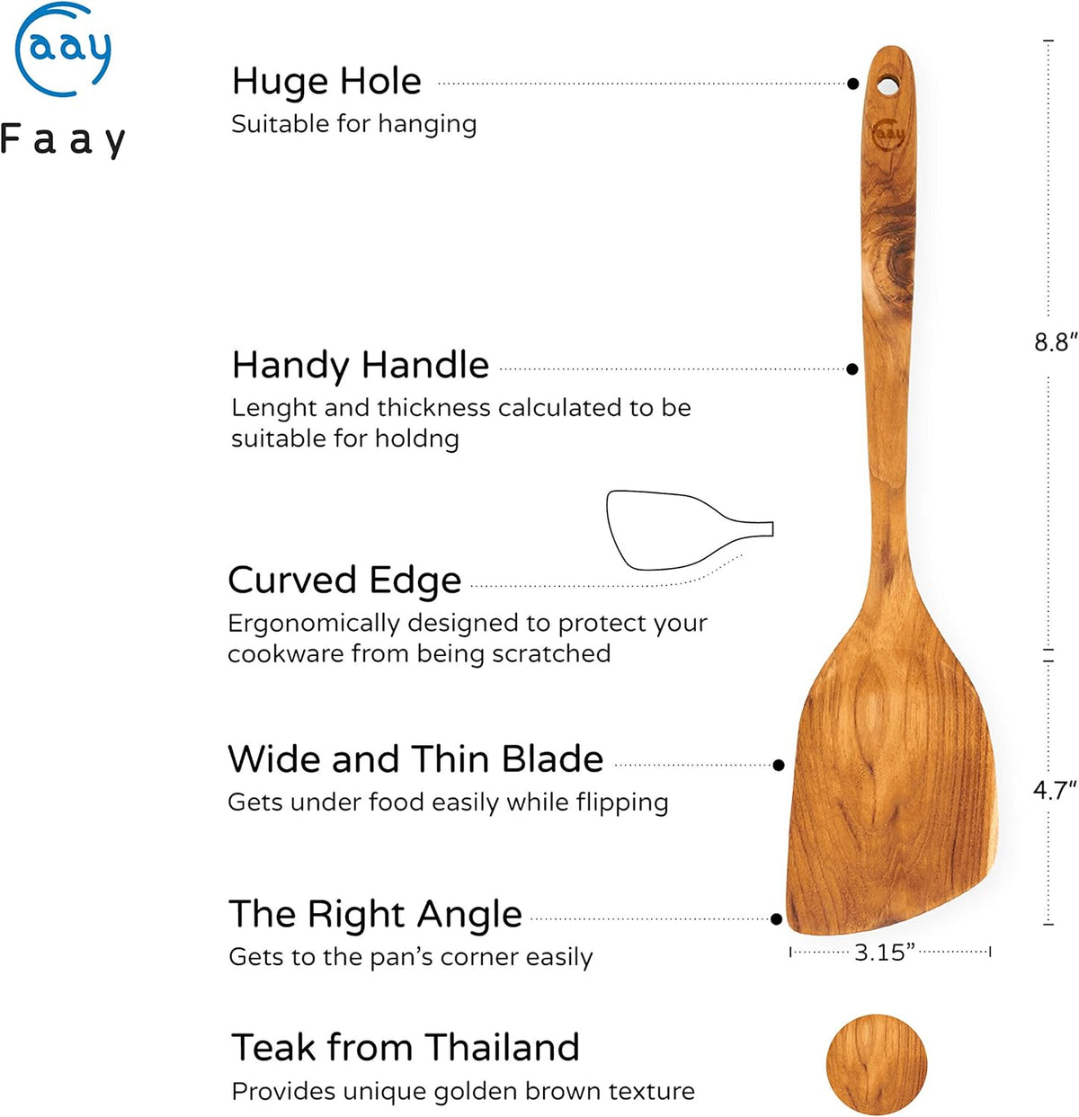 Teak Wooden Slotted Spatula Turner | Durable, Healthy, High Moist Resistance Teak Wood Spatula for Non Stick Cookware