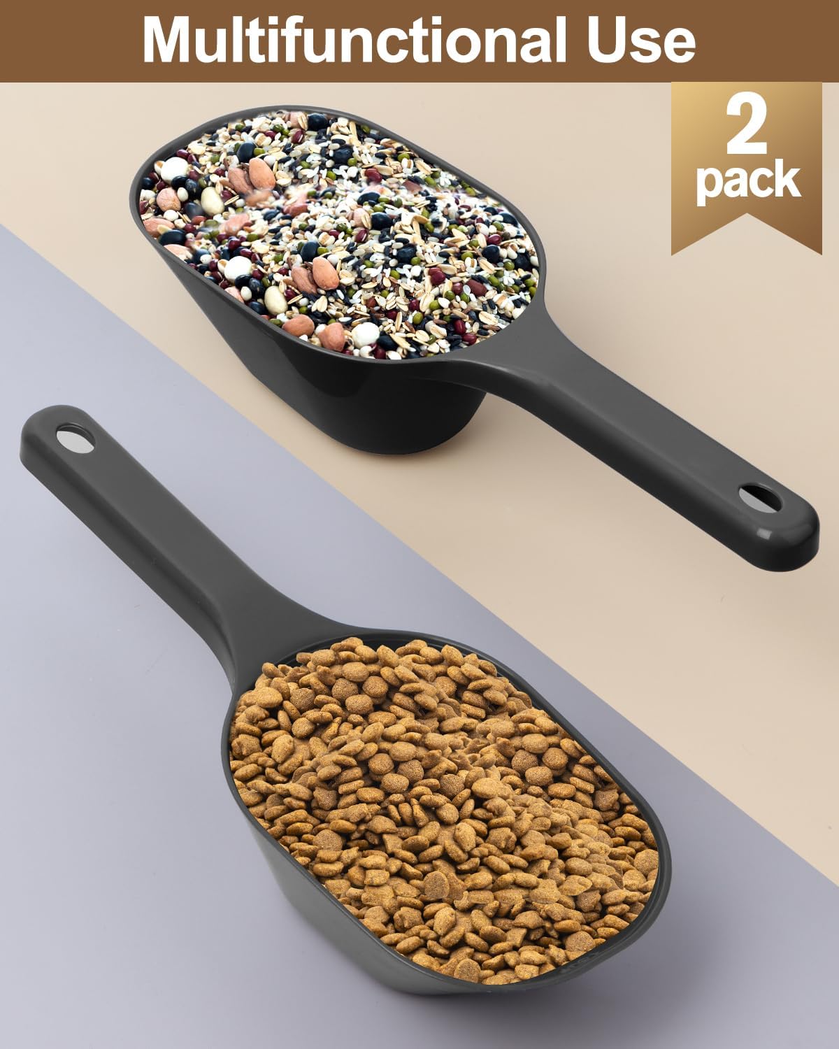 2 Pack Dog Food Scoop, 1 Cup Pet Food Scoop With Measuring Lines (Black and Blue)