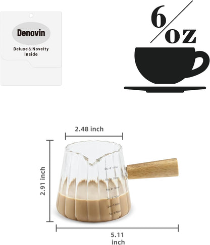 Glass Measuring Cup, 6oz Creamer Pitcher with Wood Handle