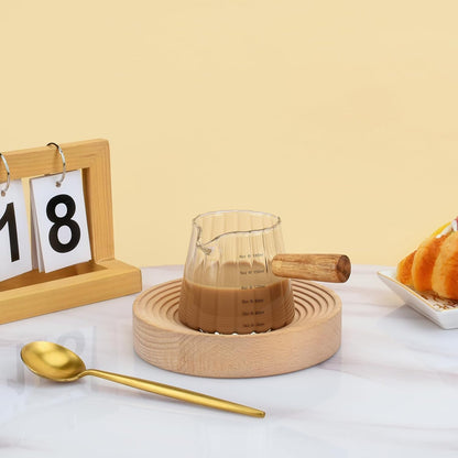 Glass Measuring Cup, 6oz Creamer Pitcher with Wood Handle