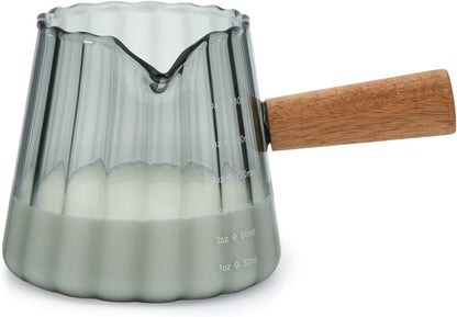 Glass Measuring Cup, 6oz Creamer Pitcher with Wood Handle