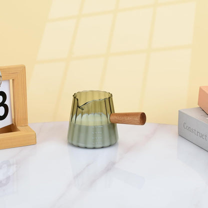 Glass Measuring Cup, 6oz Creamer Pitcher with Wood Handle