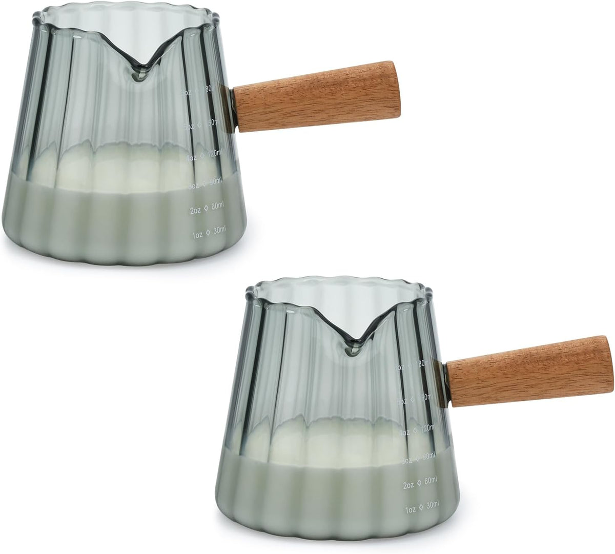 Glass Measuring Cup, 6oz Creamer Pitcher with Wood Handle