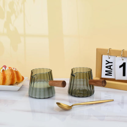 Glass Measuring Cup, 6oz Creamer Pitcher with Wood Handle