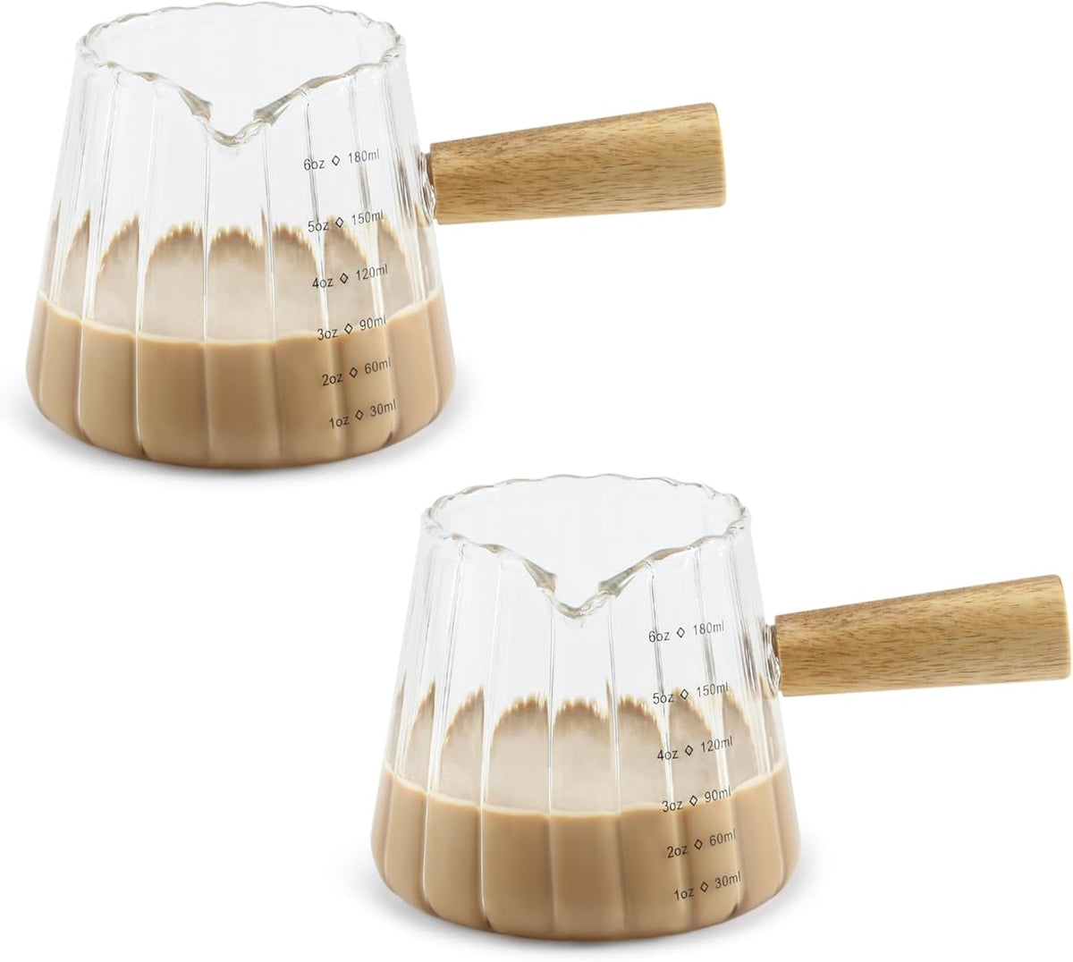 Glass Measuring Cup, 6oz Creamer Pitcher with Wood Handle