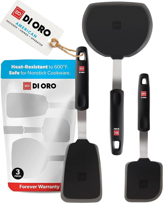 Spatulas for Kitchen Use - Forever Warranty - 600°F Heat-Resistant Silicone - Turner Spatula Set for Cooking - BPA Free Wide Pancake Spatulas - Egg Flippers for Nonstick Cookware Safe (3pc)