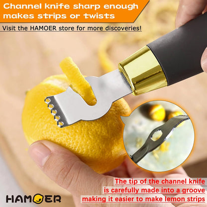 Zester Channel Knife & Micro Plane Grater Tool Set Ergonomic Handle | Stainless steel blade,Rubber-plastic non-slip handle,for Parmesan Cheese Lemon Chocolate Citrus Ginger Kitchen Bar Utensils